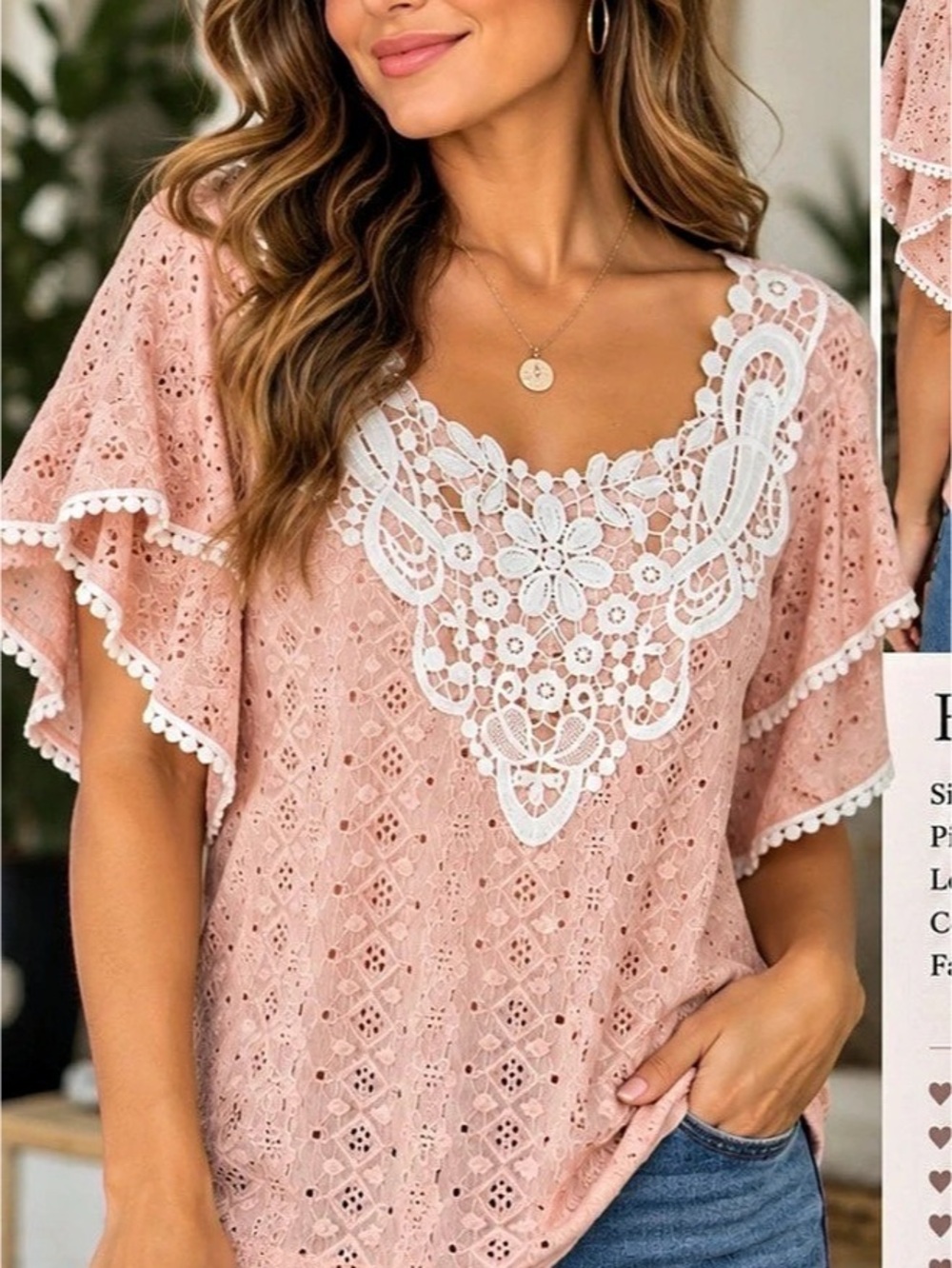 22โ Women's Pink Lace Detail Blouse